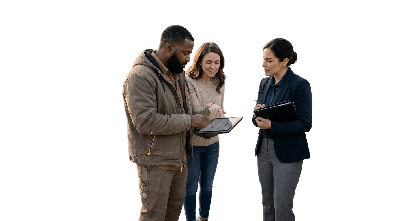 Homebuilder team reviewing customer experience results on site